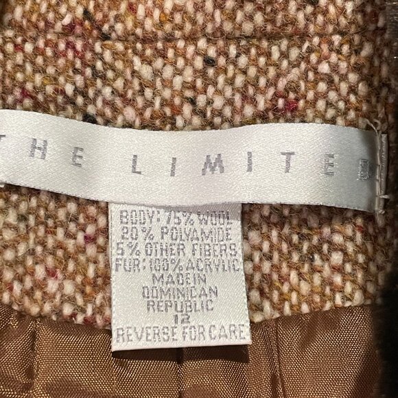 THE LIMITED New Wool Blend Tweed Vintage Blazer Faux Fur Trim Brown Size 12 - Picture 10 of 11